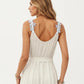 Sleeveless Maxi Dress with Floral Applique Straps Belted Waist and Front Slit