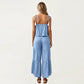 2-Piece Sleeveless Crop Top and Wide Leg Pants Set with Tie Straps Drawstring Waist and Tiered Legs