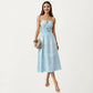 Sleeveless Striped Midi Dress with Adjustable Straps Smocked Waist Button Front and Tiered Skirt