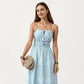 Sleeveless Striped Midi Dress with Adjustable Straps Smocked Waist Button Front and Tiered Skirt