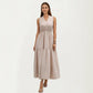 Sleeveless Tiered Maxi Dress with Button Front V Neck and Elastic Waist