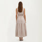 Sleeveless Tiered Maxi Dress with Button Front V Neck and Elastic Waist