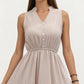 Sleeveless Tiered Maxi Dress with Button Front V Neck and Elastic Waist