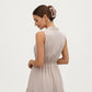 Sleeveless Tiered Maxi Dress with Button Front V Neck and Elastic Waist