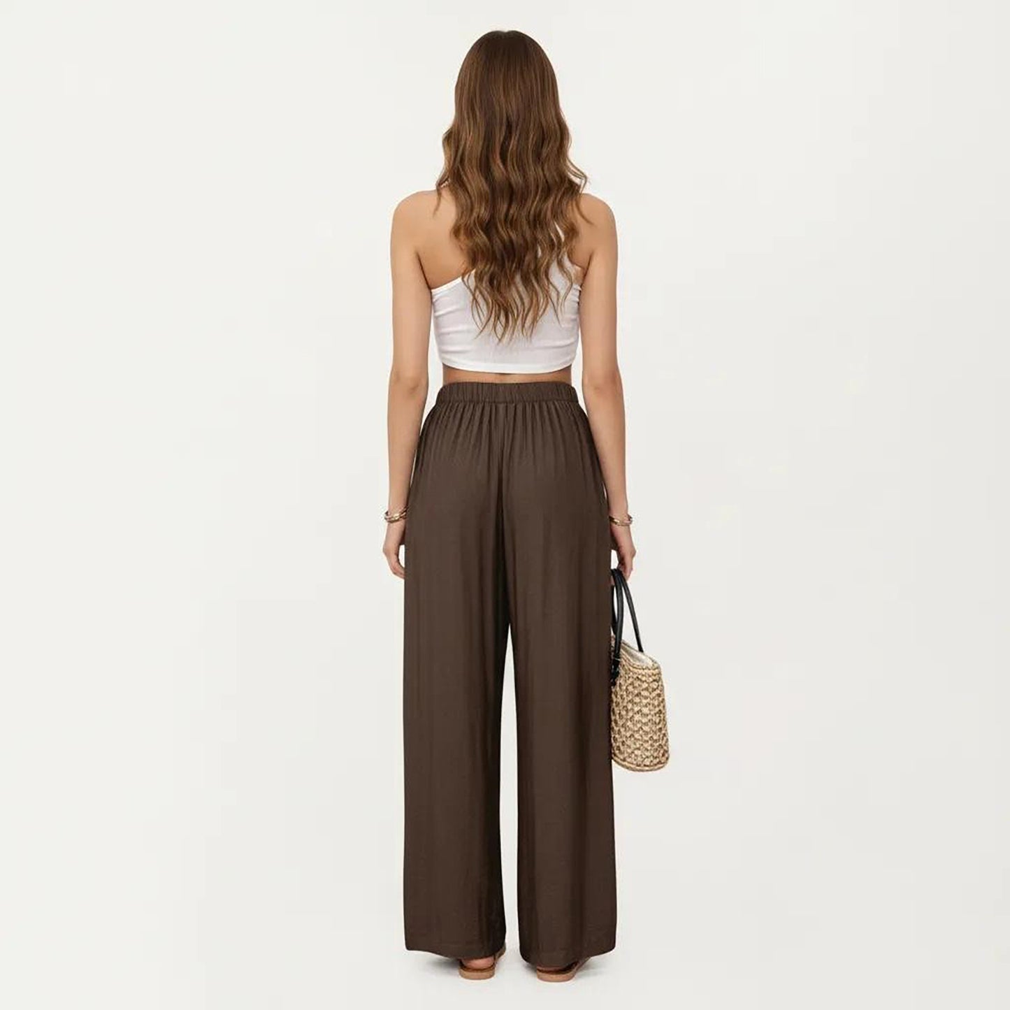 High Waist Wide Leg Lounge Pants with Elastic Waist and Adjustable Drawstring