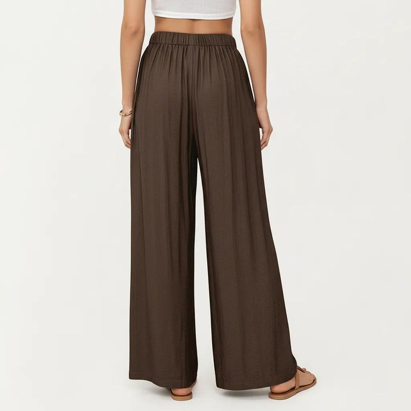 High Waist Wide Leg Lounge Pants with Elastic Waist and Adjustable Drawstring