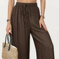 High Waist Wide Leg Lounge Pants with Elastic Waist and Adjustable Drawstring