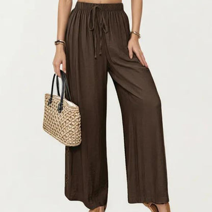 High Waist Wide Leg Lounge Pants with Elastic Waist and Adjustable Drawstring