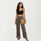 High Waist Wide Leg Pants with Leopard Print and Adjustable Drawstring