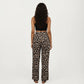 High Waist Wide Leg Pants with Leopard Print and Adjustable Drawstring