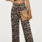 High Waist Wide Leg Pants with Leopard Print and Adjustable Drawstring