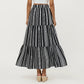 High Waist Tiered Midi Skirt with Geometric Print