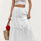 High Waist Tiered Midi Skirt with Eyelet Trim