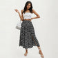 High Waist Midi Skirt with Ditsy Floral Print and Side Slit