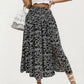 High Waist Midi Skirt with Ditsy Floral Print and Side Slit