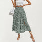 High Waist Midi Skirt with Ditsy Floral Print and Side Slit