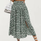 High Waist Midi Skirt with Ditsy Floral Print and Side Slit