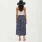 High Waist Midi Skirt with Ditsy Floral Print and Side Slit