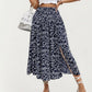 High Waist Midi Skirt with Ditsy Floral Print and Side Slit
