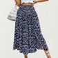 High Waist Midi Skirt with Ditsy Floral Print and Side Slit