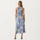 Halter Neck Midi Dress with Floral Print and Asymmetrical Hem