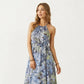 Halter Neck Midi Dress with Floral Print and Asymmetrical Hem
