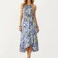 Halter Neck Midi Dress with Floral Print and Asymmetrical Hem