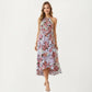 Halter Neck Midi Dress with Floral Print and Asymmetrical Hem
