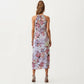 Halter Neck Midi Dress with Floral Print and Asymmetrical Hem