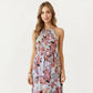 Halter Neck Midi Dress with Floral Print and Asymmetrical Hem