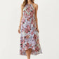 Halter Neck Midi Dress with Floral Print and Asymmetrical Hem