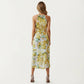 Halter Neck Midi Dress with Floral Print and Asymmetrical Hem