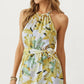 Halter Neck Midi Dress with Floral Print and Asymmetrical Hem