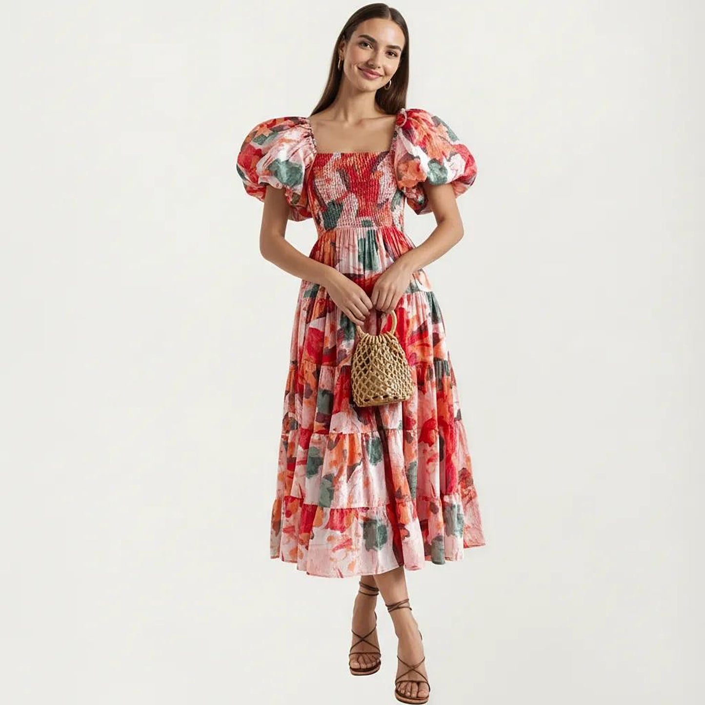 Off Shoulder Maxi Dress with Smocked Bodice and Tiered Skirt