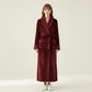 Plush Long Robe with Textured Shawl Collar Tie Waist Belt Soft Warm Full Length Bathrobe