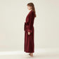 Plush Long Robe with Textured Shawl Collar Tie Waist Belt Soft Warm Full Length Bathrobe