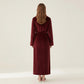 Plush Long Robe with Textured Shawl Collar Tie Waist Belt Soft Warm Full Length Bathrobe