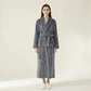 Plush Long Robe with Textured Shawl Collar Tie Waist Belt Soft Warm Full Length Bathrobe