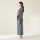 Plush Long Robe with Textured Shawl Collar Tie Waist Belt Soft Warm Full Length Bathrobe