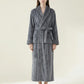 Plush Long Robe with Textured Shawl Collar Tie Waist Belt Soft Warm Full Length Bathrobe