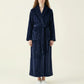 Plush Long Robe with Textured Shawl Collar Tie Waist Belt Soft Warm Full Length Bathrobe