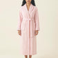 Plush Long Robe with Textured Shawl Collar Tie Waist Belt Soft Warm Full Length Bathrobe