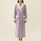 Plush Long Robe with Contrast Trim Shawl Collar Tie Waist Belt Full Length Bathrobe