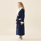 Plush Long Robe with Contrast Trim Shawl Collar Tie Waist Belt Soft Textured Warm