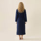 Plush Long Robe with Contrast Trim Shawl Collar Tie Waist Belt Soft Textured Warm