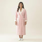 Plush Long Robe with Contrast Trim Shawl Collar Tie Waist Belt Soft Textured Warm