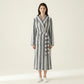 Striped Plush Long Robe with Shawl Collar Tie Waist Belt Soft Textured Full Length Bathrobe
