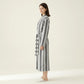 Striped Plush Long Robe with Shawl Collar Tie Waist Belt Soft Textured Full Length Bathrobe