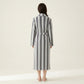 Striped Plush Long Robe with Shawl Collar Tie Waist Belt Soft Textured Full Length Bathrobe
