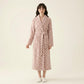 Striped Plush Long Robe with Shawl Collar Tie Waist Belt Soft Textured Full Length Bathrobe